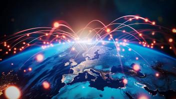 Digitale Weltkarte mit Lichtpunkten