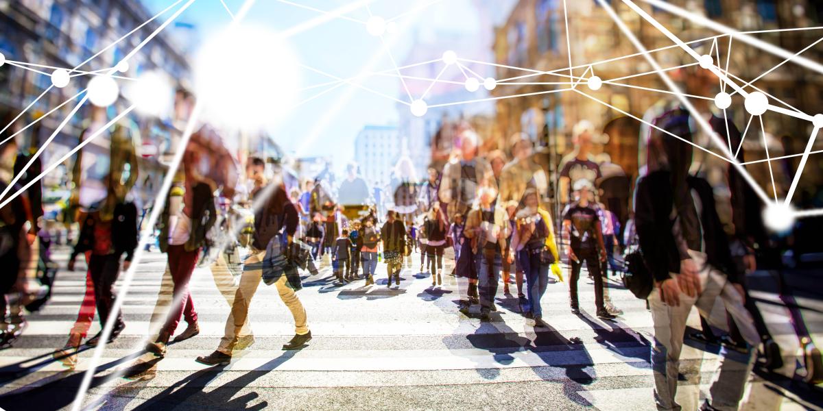 Smart City - Menschen in einer Start - Knotenpunkte als Grafik