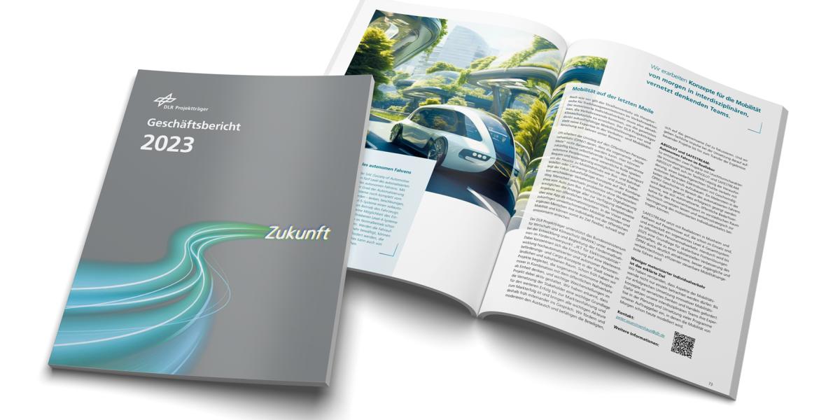 Aufgeschlagener Geschaeftsbericht 2023 DLR Projekttraeger