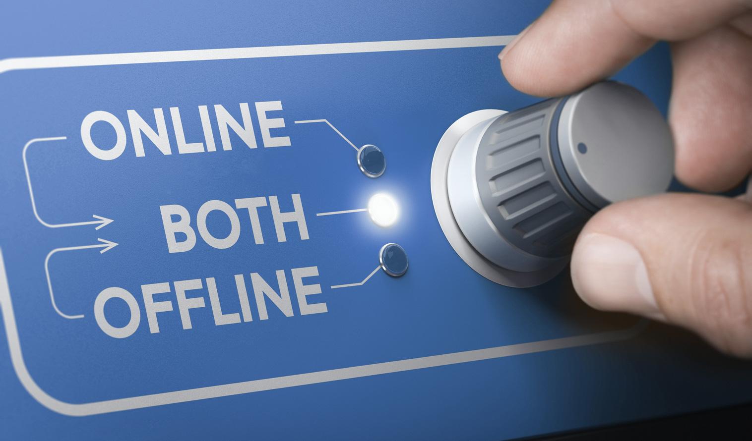Umschaltknopf zwischen Online/Offline und beiden Optionen