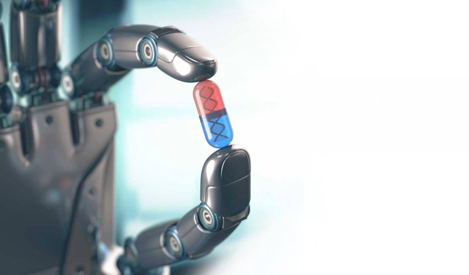 Künstliche Intelligenz Roboterhand mit Medikament