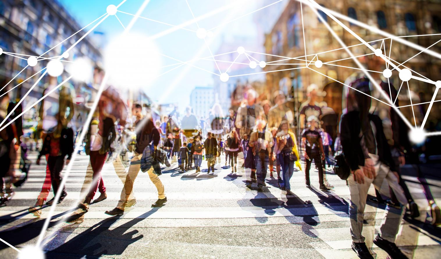 Smart City - Menschen in einer Start - Knotenpunkte als Grafik