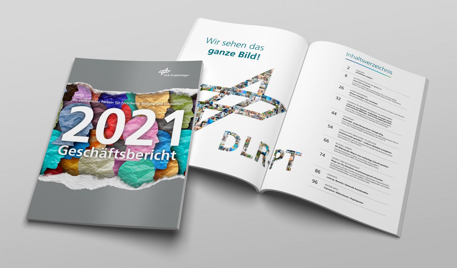 Geschäftsbericht 2021 Cover plus Inhaltsverzeichnis