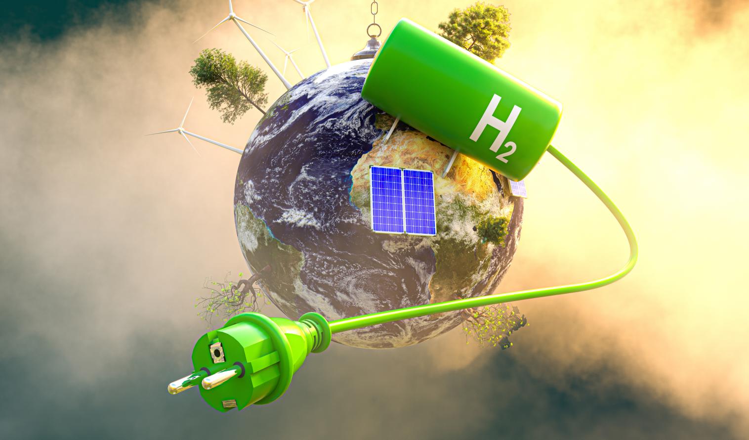 Grüner Wasserstoff-Tank auf dem Planeten Erde