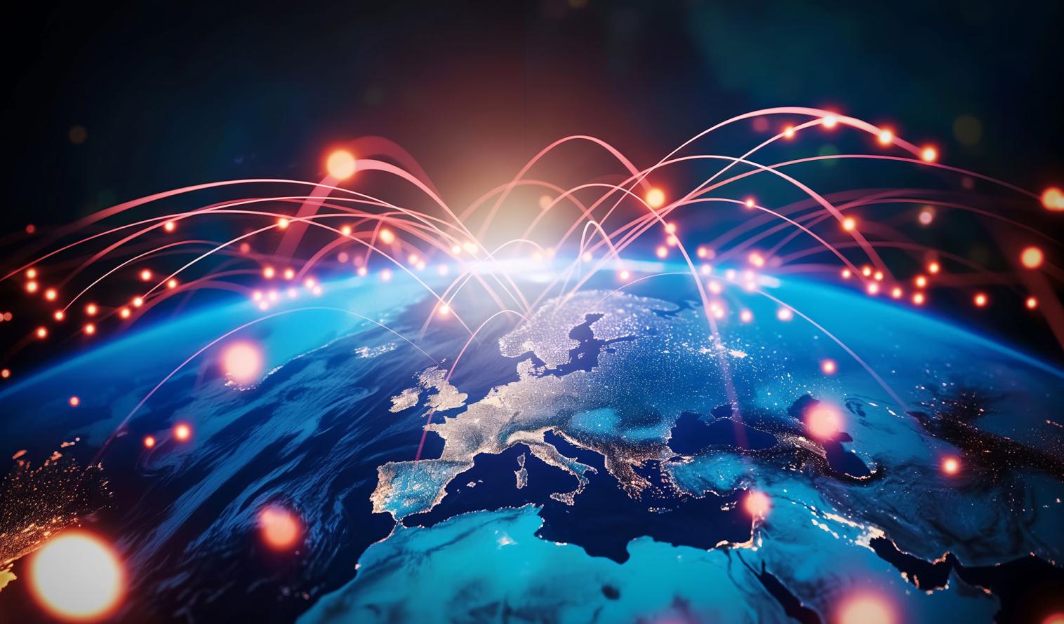 Digitale Weltkarte mit Lichtpunkten